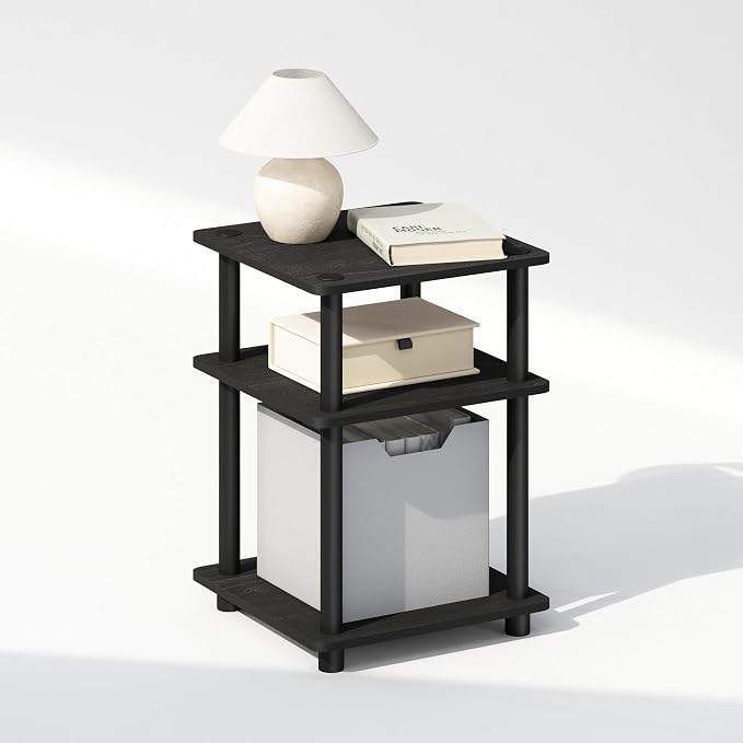 Furinno Turn-N-Tube Night Stand, 3-Tier Nightstand with Open Shelf, Bedside Table, End Table, Side Table, for Bedroom, Closet, Dorm, Black - Image 4