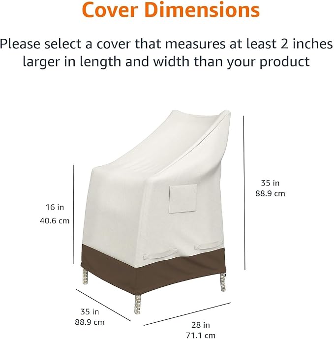 AmazonBasics Outdoor Patio High-Back Chair Cover, Beige/Tan, 35"x 28" - Image 2