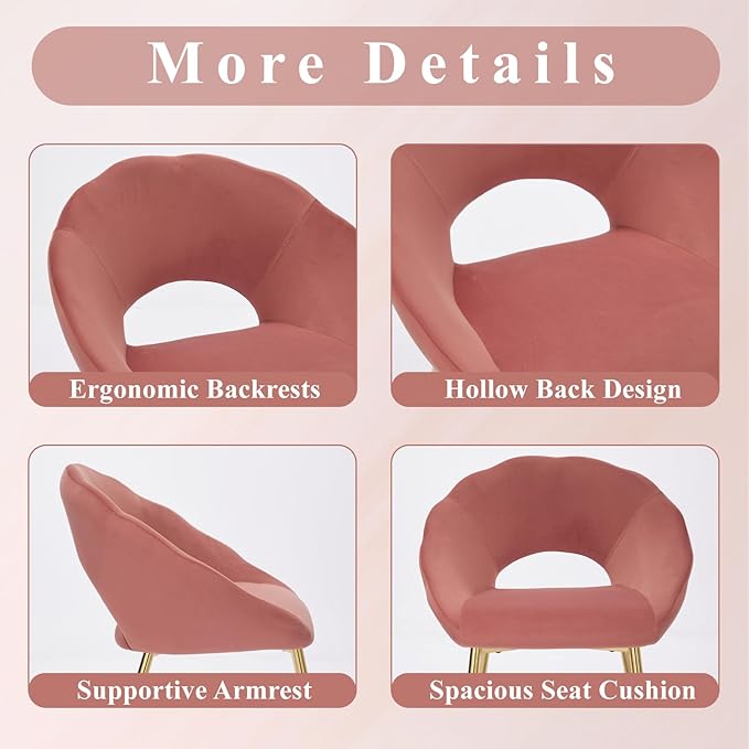 Modern Vanity Chair, Living Room Chair with Gold Metal Legs,Velvet Dining Chair, Comfy Accent Chair for Makeup Room, Waiting Room, Dressing Room, Bedroom, Dining Room, Home Office (1, Pink)