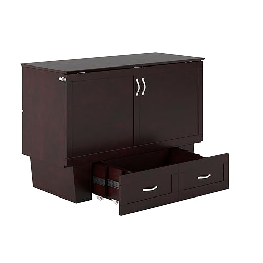 AFI, Chelsea Mid-Century Modern Full Wood Murphy Bed Chest with 6" Mattress, Storage Drawer & Built-in USB Charger, Espresso