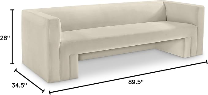 Meridian Furniture 665Cream-S Henson Collection Modern | Contemporary Velvet Upholstered Sofa with Rich Cream Velvet, Solid Wood Frame, 89.5" W x 34.5" D x 28" H, Cream