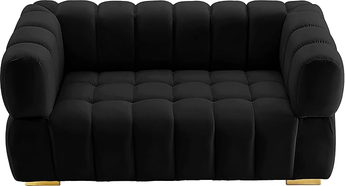 Meridian Furniture 670Black-L Gwen Collection Modern | Contemporary Velvet Upholstered Loveseat with Deep Biscuit Tufting