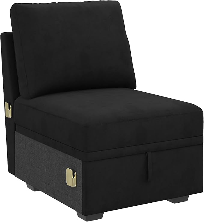 HONBAY Single Seat for Modular Sectional Sleeper Sofa with Pull Out Bed, Customizable Armless Chair for Sectional Couch, Velvet Black