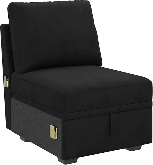 HONBAY Single Seat for Modular Sectional Sleeper Sofa with Pull Out Bed, Customizable Armless Chair for Sectional Couch, Velvet Black