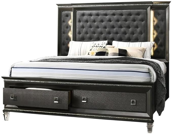 Best Quality Furniture Bellagio 3PC Queen Bed + Dresser + Nightstand, Metallic Gray