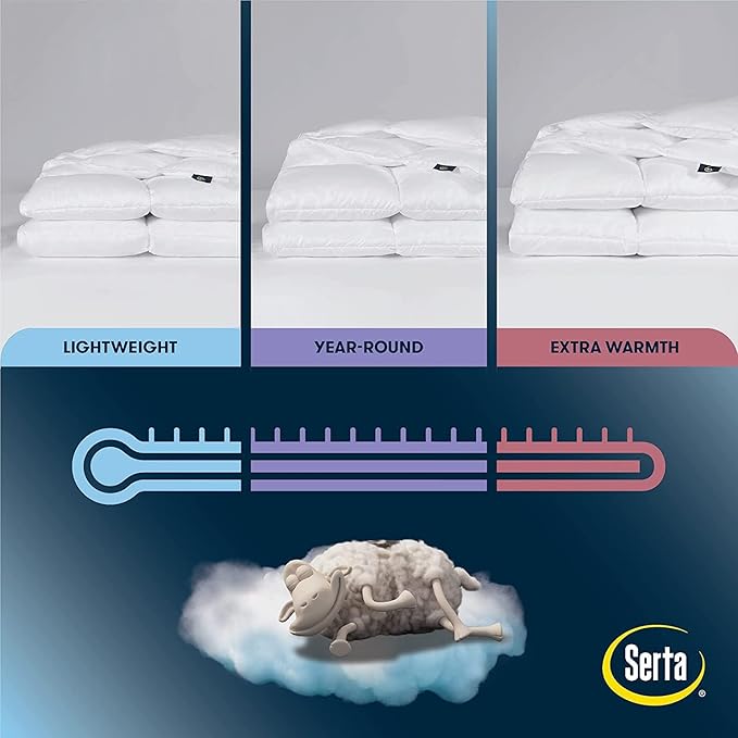 Serta Down Illusion Lightweight Hypoallergenic Down Alternative Comforter with Corner Loops, Twin/Twin XL, White
