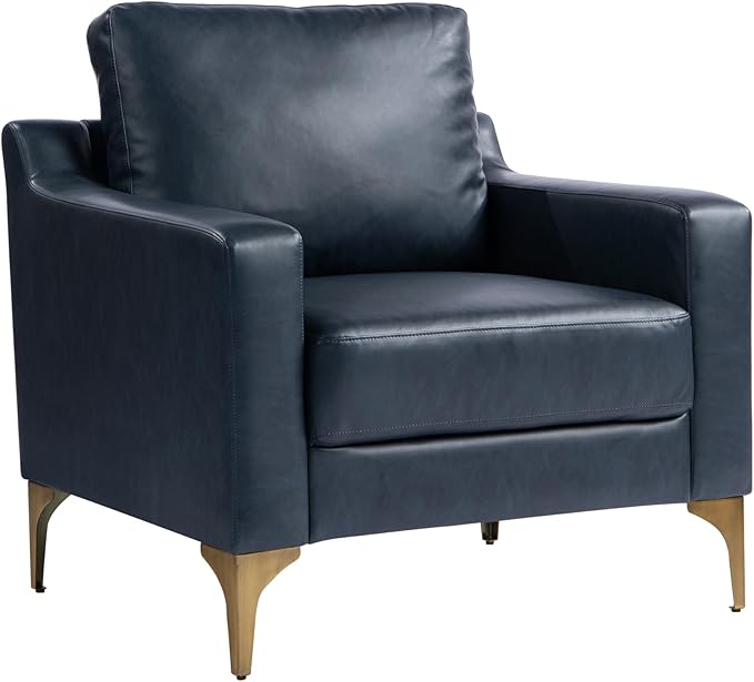Serta Triton 33.5" Arm Chair, Transitional Modern, Dreamcoil Comfort, Metal Legs, Vegan Leather, Navy Blue