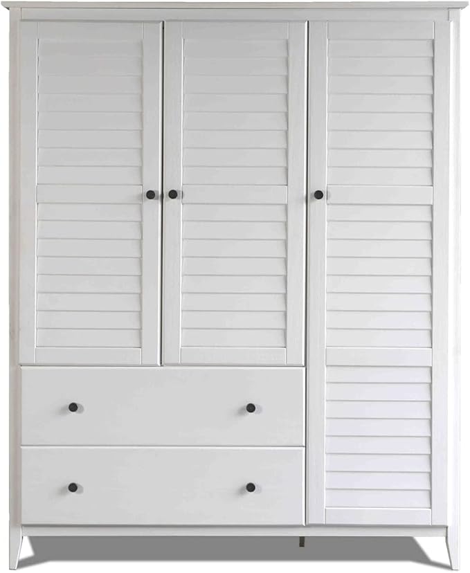 Grain Wood Furniture Greenport 3-Door Wardrobe, Brushed White