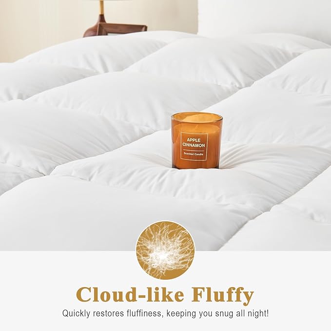 TOPGREEN Organic Feather Down Comforter Full Size, Luxury Extra-Fluffy Duvet Insert, All Season Bed Comforter with Ultra-Soft Organic Cotton Case (82x86 Inch, Ivory White)