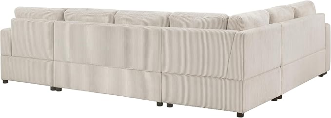 Eafurn Oversized U Shaped Modular Sectional Sofa, 115" Oversized Corduroy Upholstered Couch with Spacious Chaise Lounge & 3 Throw Pillows for Living Room, Apartment, Office