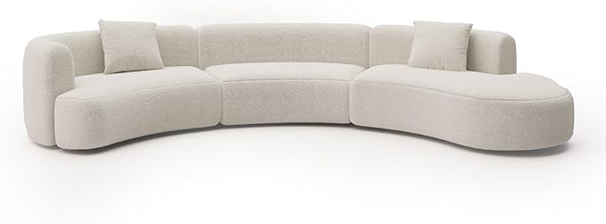 Acanva Modern Curved Sectional Living Room Couch, Minimalist Comfy Boucle Fabric Modular Sofa for Apartment, Home Office, 153" W Right Hand Facing, White