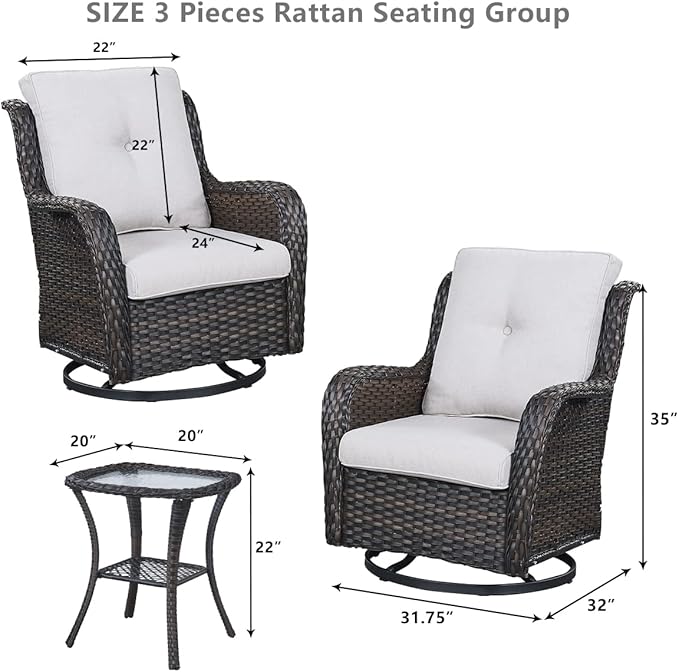 HUMMUH Patio Furniture Set 7 Pieces Wicker Outdoor Sectional Sofa with Swivel Rocker Chairs,Coffee Side Table,Outdoor Ottomans for Patio