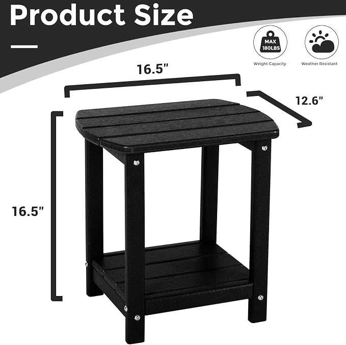 Adirondack Square Outdoor Side Table,2-Tier Storage Patio Side Table, HDPE End Tables for Backyard Pool Porch Garden Lawn - Image 3