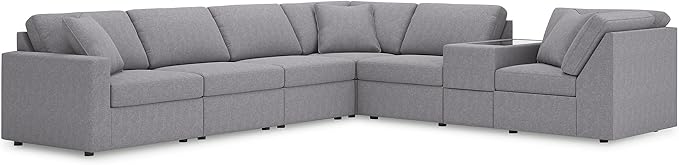 Signature Design by Ashley Contemporary Modmax Stain Resistant L-Shape Right-Arm Facing 7-Piece Sectional with Storage Console, Reversible Cushion and Non-Skid Legs, Gray