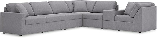 Signature Design by Ashley Contemporary Modmax Stain Resistant L-Shape Right-Arm Facing 7-Piece Sectional with Storage Console, Reversible Cushion and Non-Skid Legs, Gray