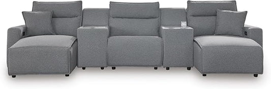 Signature Design by Ashley Modern ModMax II Stain Resistant U-Shape Symmetrical 5-Piece Power Reclining Sectional with Chaise, Storage Console and Adjustable Headrest, Gray