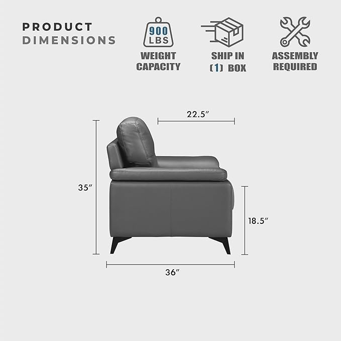 Lexicon Leather Couch, Modern Couch Sofa, Top Grain Leather Match Sofa, Oversized Sofa for Living Room, Bedroom, Office, Apartment, 3-Seater Couches, Dark Gray