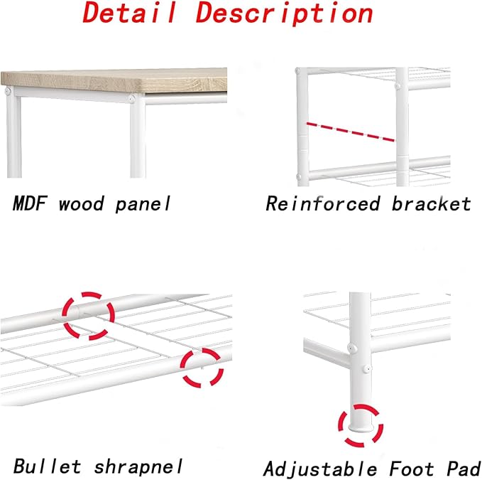 SUOERNUO Shoe Rack Organizer 4 Tier for Closet Entryway Free Standing Metal Storage Shoe Shelf with MDF Top Board，White+Oak - Image 5