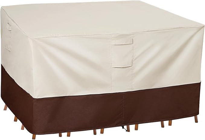 Vailge Waterproof Patio Furniture Set Cover with Padded Handles, Patio/Outdoor Table Cover, Patio/Outdoor Dining Square Table Chairs Cover(Large,Beige & Brown) by VAILGE