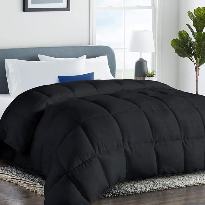 COHOME Premium California King Size Comforter, All-Season Quilted Down Alternative Duvet Insert, Luxury Hotel GentleSoft Comforter with Anti-Clump Tech & 8 Tabs - Reversible - Black 96 x104 inches