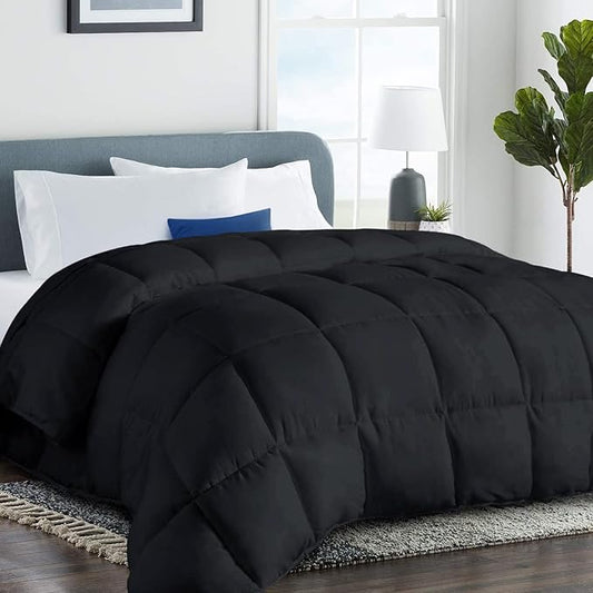 COHOME Premium Oversizd Queen Size Comforter, All-Season Quilted Down Alternative Duvet Insert, Luxury Hotel GentleSoft Comforter with Anti-Clump Tech & 8 Tabs - Reversible - Black 98 x98 inches