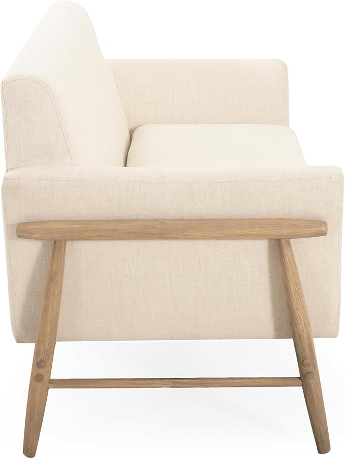 Christopher Knight Home Canna Fabric Flared Arms Loveseat, Comfy Upholstery 2 Seater Sofa, Wooden Frame Living Room Chair, Soft Seating Lounge Sofa for Bedroom/Office, Beige + Natural