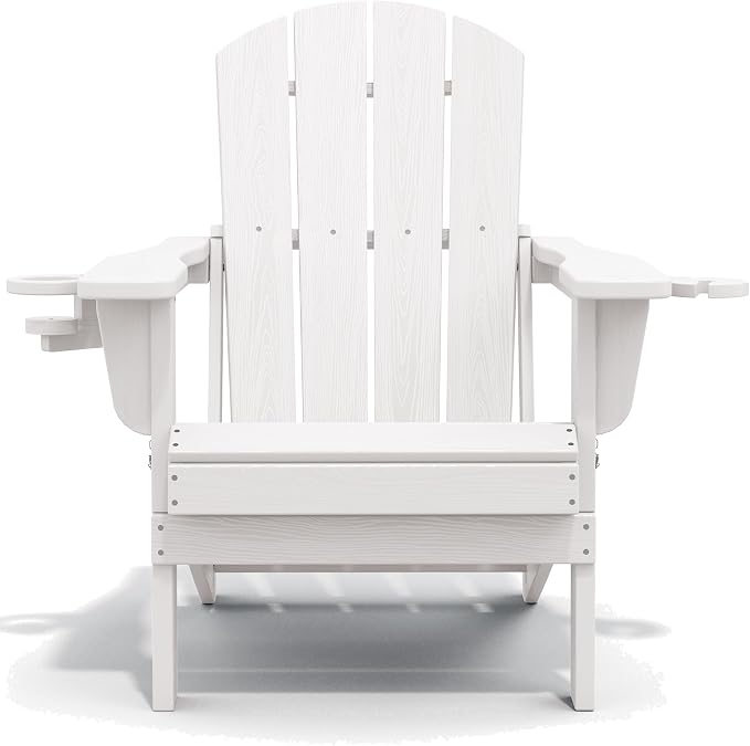 SERWALL Adirondack Chair with Cup Holders - Composite Adirondack Chairs Set of 4 HDPE Outdoor Chairs All Weather Use- White - Image 13