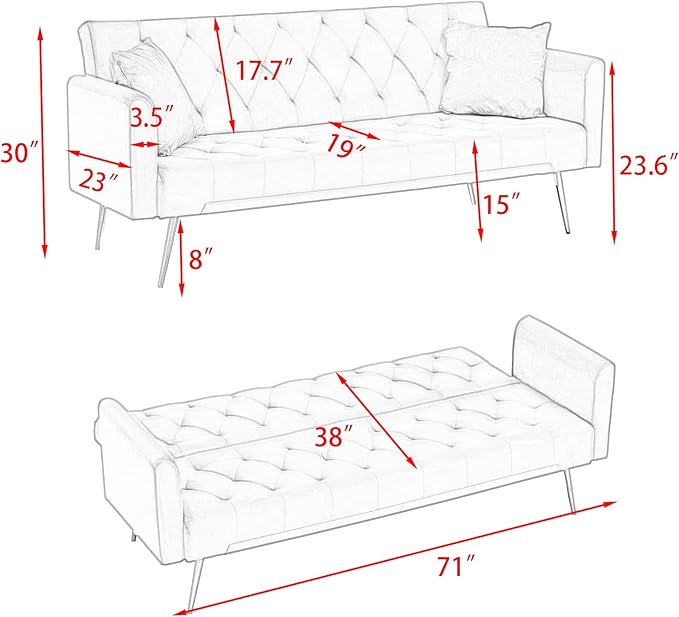 KEIKI 71 INCH Loveseat Sofa with Adjustable Backrest, Upholstered 2 Seater Velvet Couch for Living Room Bedroom Office Apartment, Beige