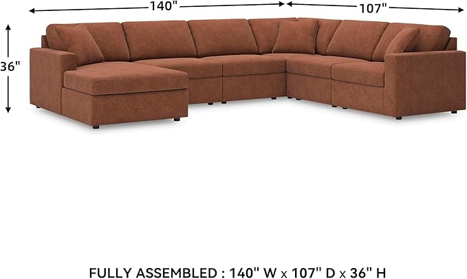 Signature Design by Ashley Casual Modmax Stain Resistant U-Shape Right-Arm Facing 6-Piece Sectional with Chaise and Reversible Cushion, Orange