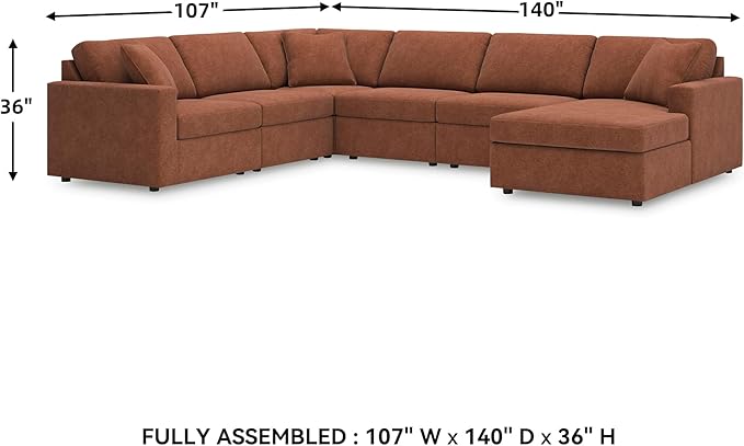Signature Design by Ashley Casual Modmax Stain Resistant U-Shape Left-Arm Facing 6-Piece Sectional with Chaise and Reversible Cushion, Orange