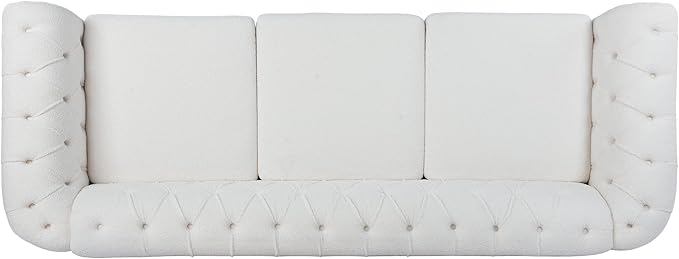 ERYE 84.5-Inch Classic 3 Seat Chesterfield Sofa Couches for Living Room Bedroom, 3 Seaters Button Tufted Teddy Fabric Upholstered Chesterfield Sofa Couch,Acrylic Legs | Button Tufted, Easy to Assemble, Nailhead, Removable Cushion