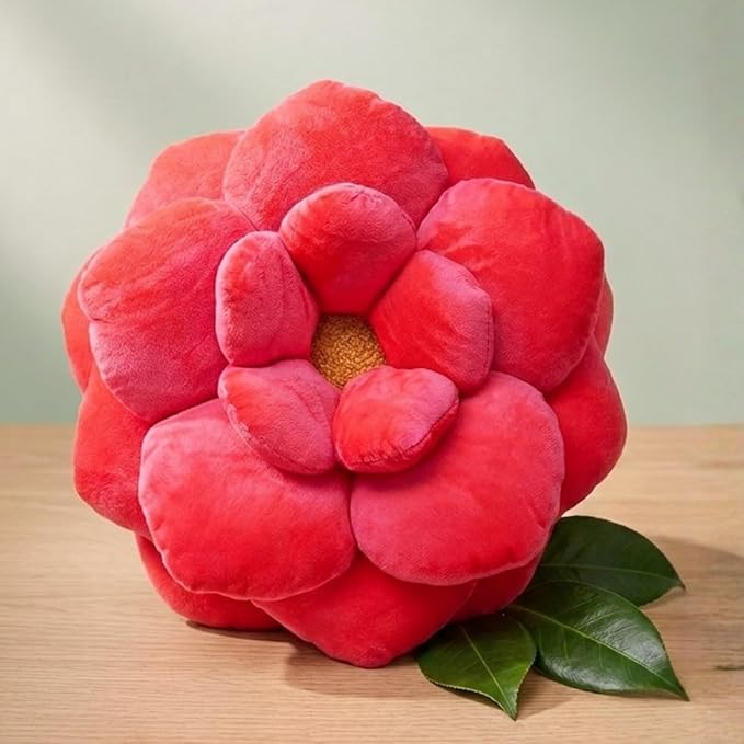 Green Philosophy Co. Camellia Plush Flower Pillow – Large Soft 3D Flower Shaped Throw Pillow, Neon Coral Decorative Pillow for Couch & Bed, for Plant Lovers