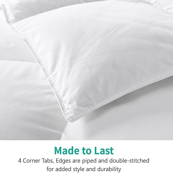 APSMILE Heavyweight Feather Down Comforter Twin Size - 100% Organic Cotton Quilted Thicker Winter Warmest Duvet Insert for Colder Weather/Sleepers (68x90, Ivory White)
