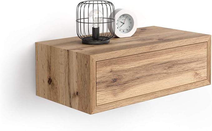 Mobili Fiver, Riccardo Floating nightstand, Rustic Oak, 17.7" x 9.8" x 6.1 ", Melamine-Finished, Modern Bedside Table, End Table, Italian Furniture by MobiliFiver