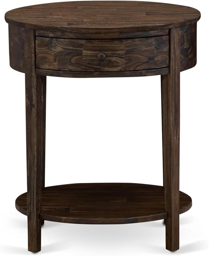 East West Furniture HI-07-ET Small End Table with 1 Wood Drawer, Stable and Sturdy Constructed - Distressed Jacobean Finish by EastWestFurniture
