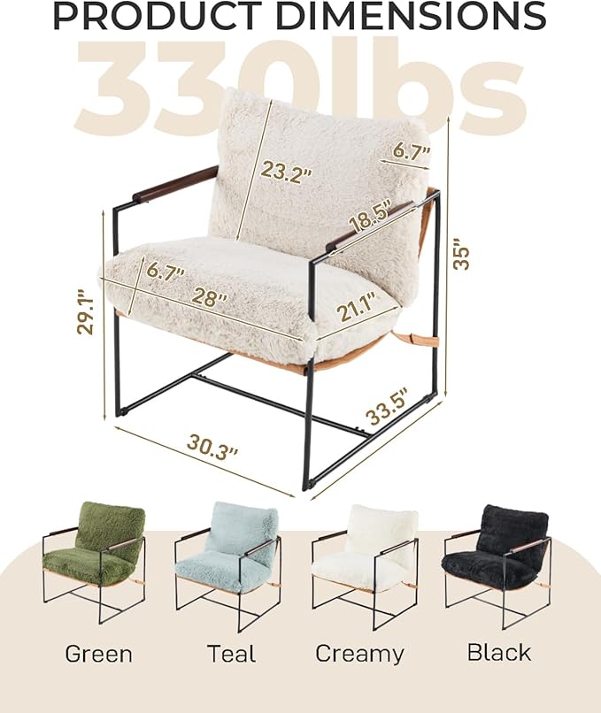 Karl home Modern Accent Chair Plush Fleece Upholstered Living Room Chair with Metal Frame Wooden Armrest Comfy Lounge Armchair for Living Room, Bedroom, Balcony, Reading Room, Khaki