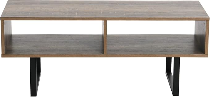 Household Essentials Jamestown TV Stand Coffee Table with Rectangular Storage Compartments Ashwood Rustic Wood Grain and Black Metal