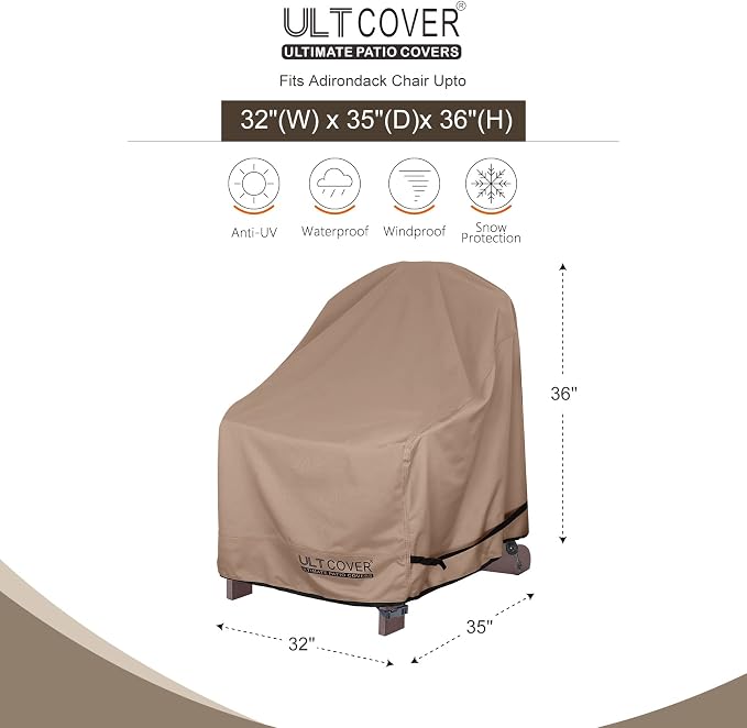 ULTCOVER Waterproof Patio Adirondack Chair Cover 2 Pack for Outdoor Chair Size Upto 32W x 35D x 36H inch - Image 2