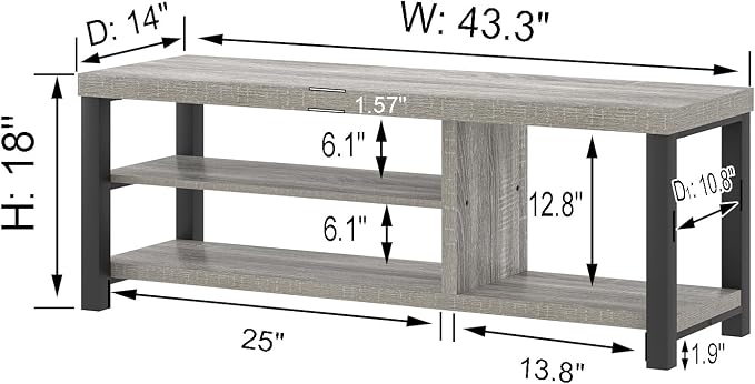 FOLUBAN Storage Bench, Vintage Wood Shoe Bench for Entryway Hallway, Industrial Indoor Shoe Rack Seat for Bedroom, Living Room, Light Grey, 43.3 Inch - Image 2