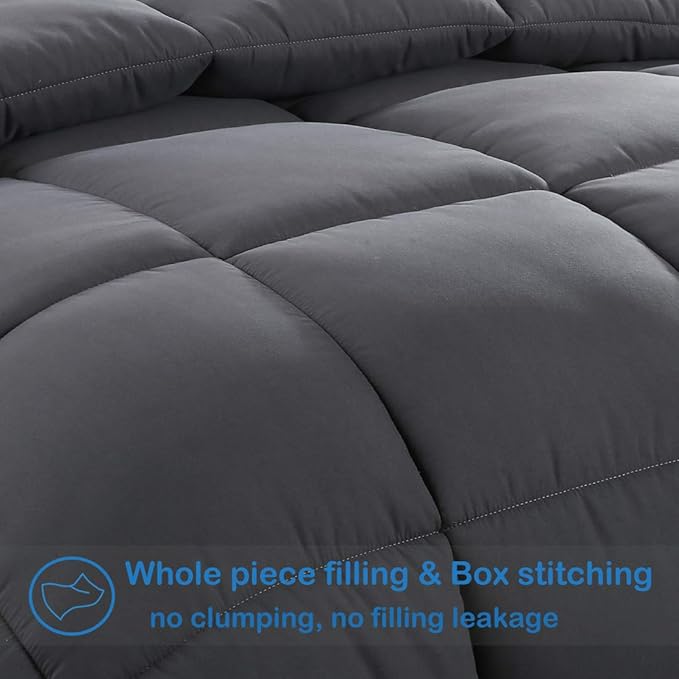 EASELAND Oversized King Down Alternative Comforter - Quilted Duvet Insert for All Seasons, Soft Lightweight with Corner Tabs, Summer Winter Warm Bedding, Dark Grey 98x116 Inches