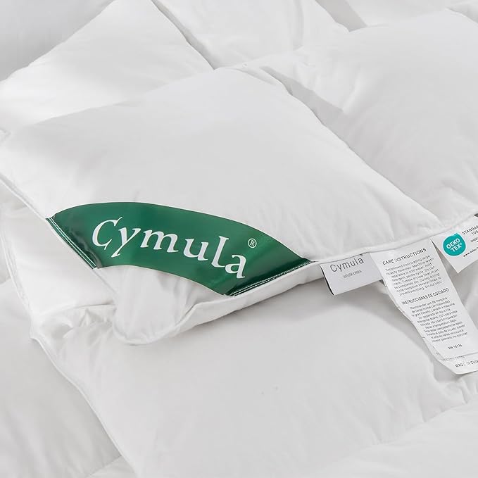 CYMULA Twin Size Feather Down Comforter - All Season White Duvet Insert, Lightweight Box Stitched, Fluffy Breathable, Ultra Soft Quiet Hotel Style with 8 Tabs(68" x 90")