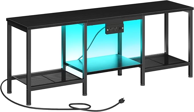 HOOBRO TV Stand with Charging Station to 55 Inches, LED Entertainment Center, Media TV Console Table with Open Storage Shelving for Living Room, Bedroom, Black BB122UDDS01 - Image 9