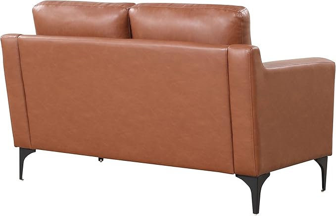 Serta Triton 55.5" Loveseat, Transitional Modern, Dreamcoil Comfort, Metal Legs, Vegan Leather, Brown