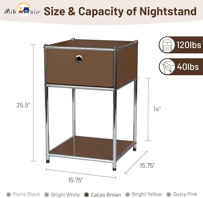 Brown Night Stand with Drawers:Modern Nightstand with Storage,Metal Heavy Duty Industrial Bed Side End Tables Living Room Sofa Couch Home Office Furniture,Kids Bedside Table Bedroom Small Space - Image 2
