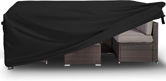 Easy-Going Rectangle Patio Furniture Cover Waterproof Outdoor Dining Table and Chair Cover Anti-UV Outside Sectional Sofa Set Covers (126" L x 63" W x 28" H, Black) by Easy-Going