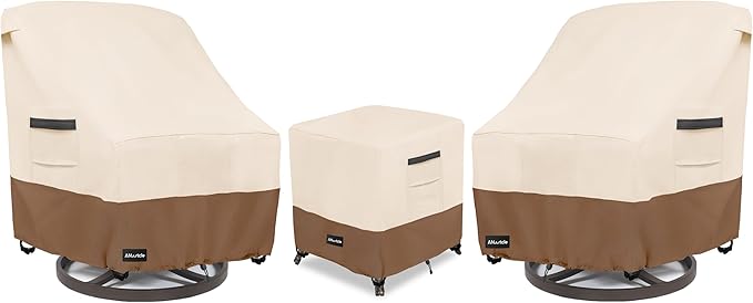 ANartcle 3 Pieces Patio Bistro Sets Cover,600D Waterproof Heavy Duty Patio Furniture Covers,Includes 2 Outdoor Swivel Chair Covers and 1 Patio Wicker Side Table Cover(Beige&Brown) by PatioFurnitureCovers