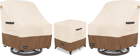 ANartcle 3 Pieces Patio Bistro Sets Cover,600D Waterproof Heavy Duty Patio Furniture Covers,Includes 2 Outdoor Swivel Chair Covers and 1 Patio Wicker Side Table Cover(Beige&Brown) by PatioFurnitureCovers