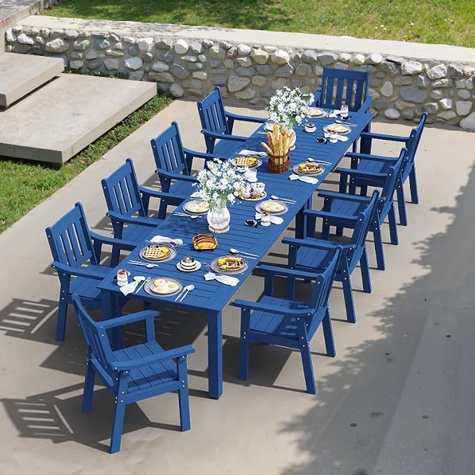 YEFU Outdoor Patio Dining Sets: All Weather 12 Piece Dining Table Set for 10 with Umbrella Hole & Aluminum Frame - Outdoor Furniture Patio 2 Table and 10 Chairs for Outside Backyard/Porch/Deck Blue by YEFU