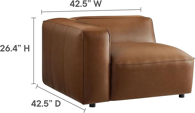 Modway Auren Vegan Leather 4 Piece Modular Sofa in Coffee - Faux Leather 3 Seater Sectional - Comfy Modern PU Leather Sofa with Ottoman - Oversized Mid Century Modern Couch for Living Room