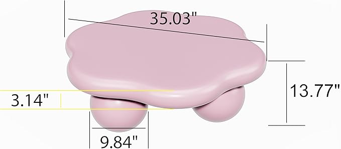 35.03" Cloud Coffee Table for Living Room Unique Coffee Table Modern Low Coffee Tables Cute Center Table with 3 Ball Legs for Small Space Apartment Cream Flower-Pink